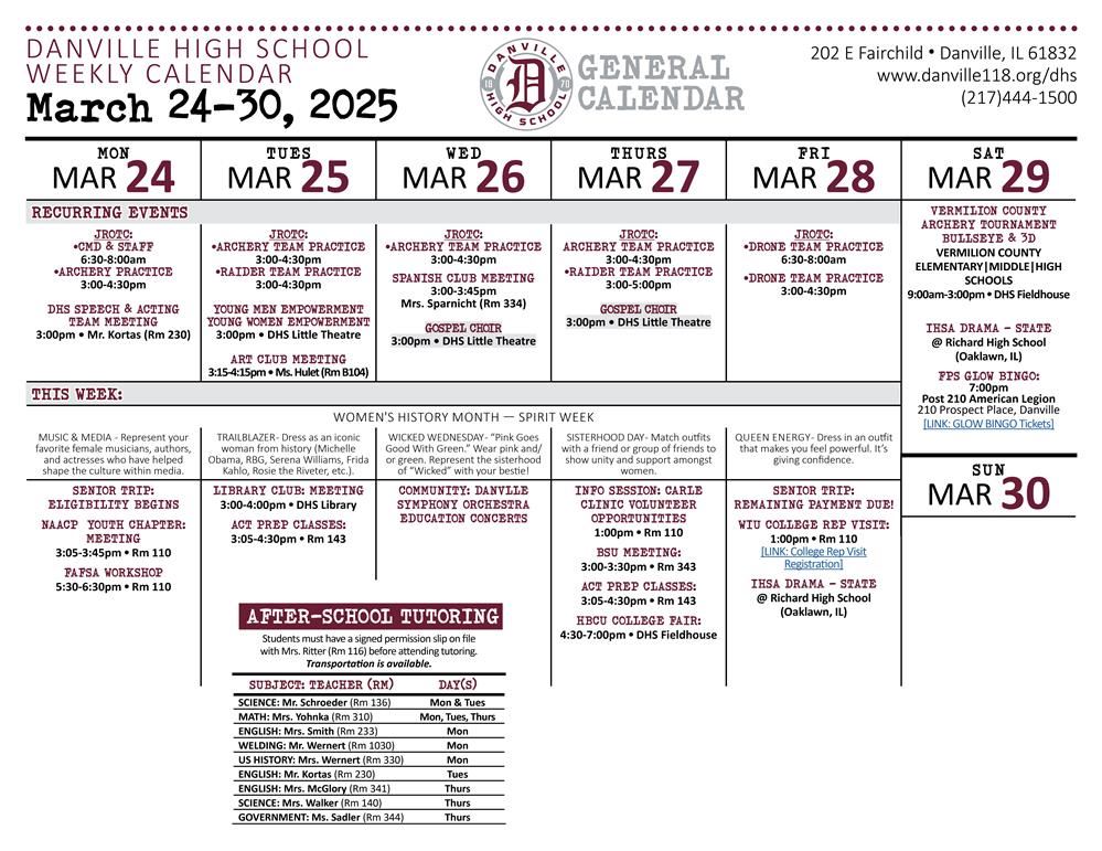  General Calendar